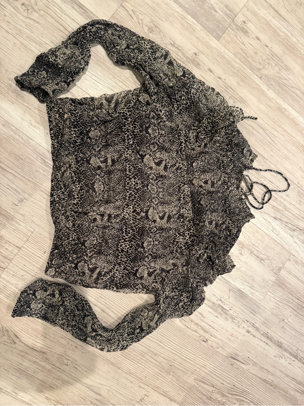 free people Sheer Animal Print Long Sleeve Blouse - Black and Cream